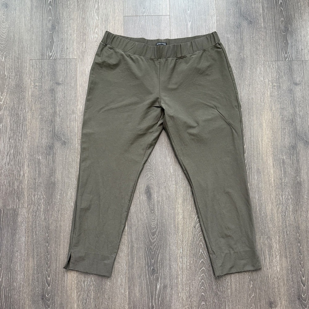Eileen Fisher Washable Stretch Crepe Slim Ankle Pants Olive Green XL Minimalist